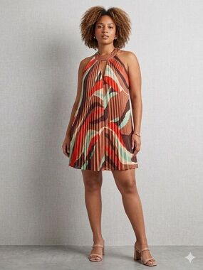 Hutch Multicolor Pleated Halter Mini Dress - Brown, Red, Mint